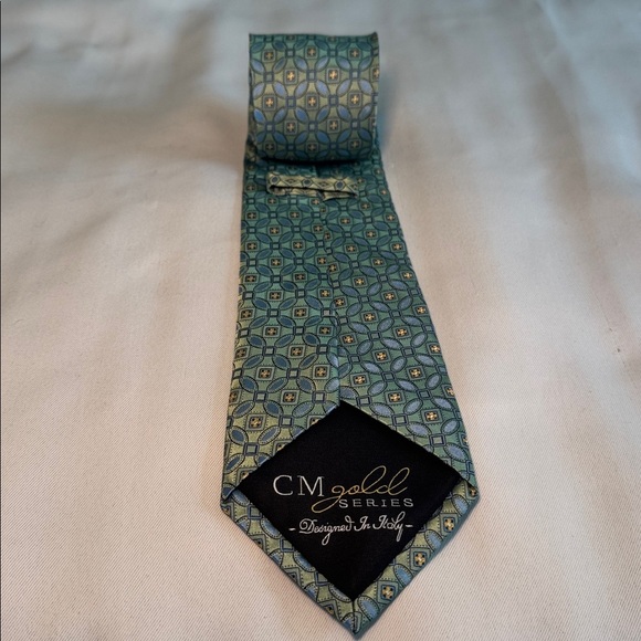 CM Gold Series Extra Long Green/Blue/Gold Silk Tie - Picture 8 of 10
